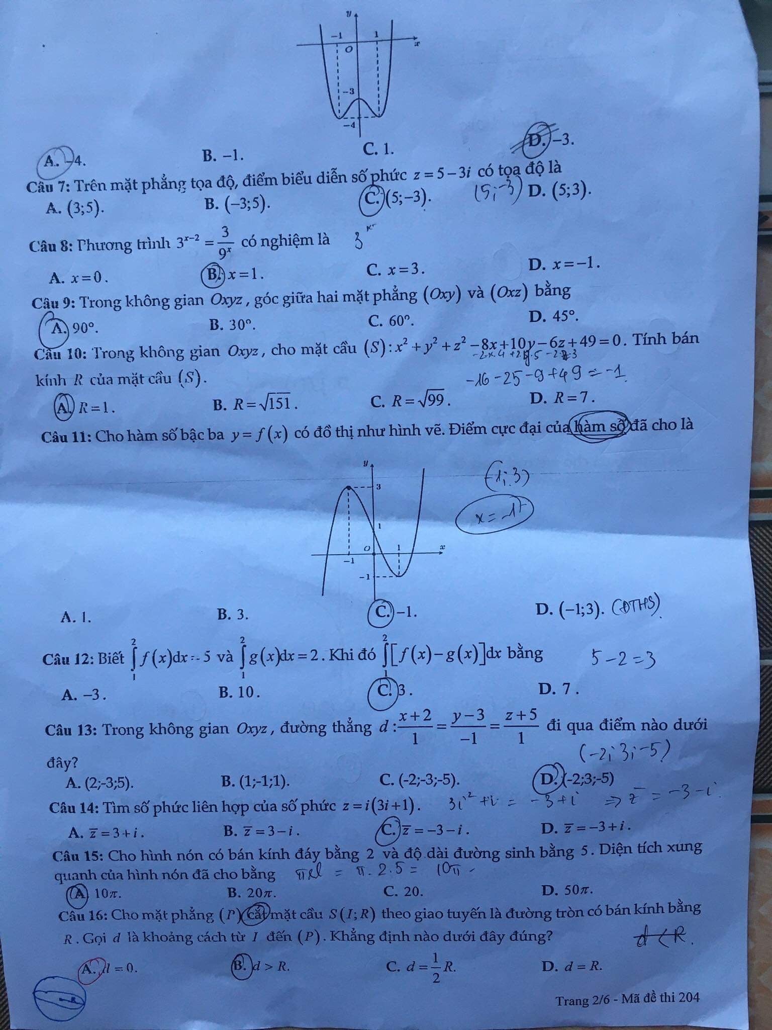  Đề thi thử THPT môn Toán Nam Định 2023 lần 2 - mã đề 204