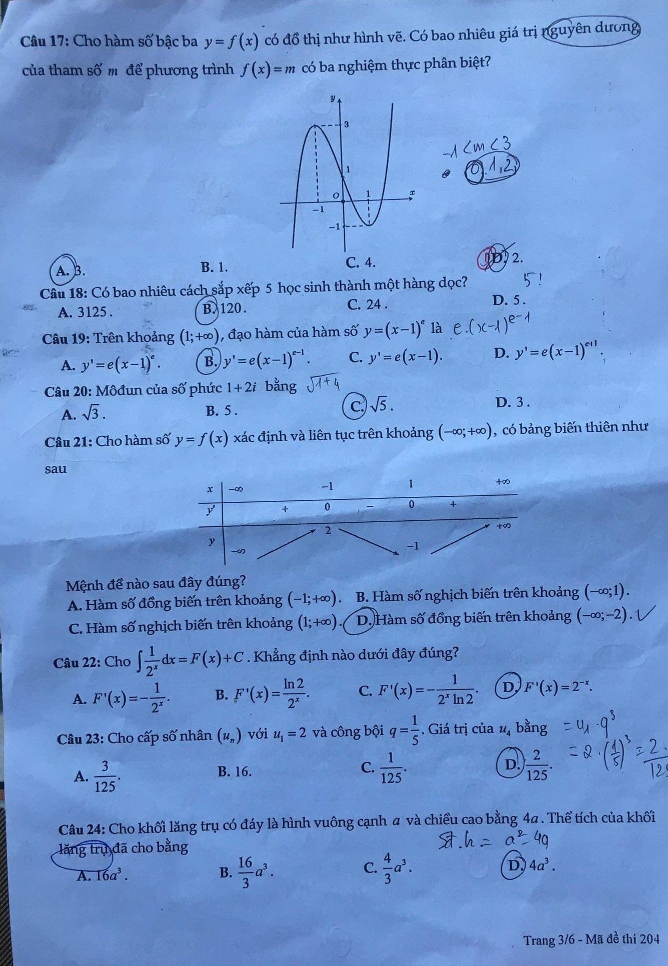  Đề thi thử THPT môn Toán Nam Định 2023 lần 2 - mã đề 204