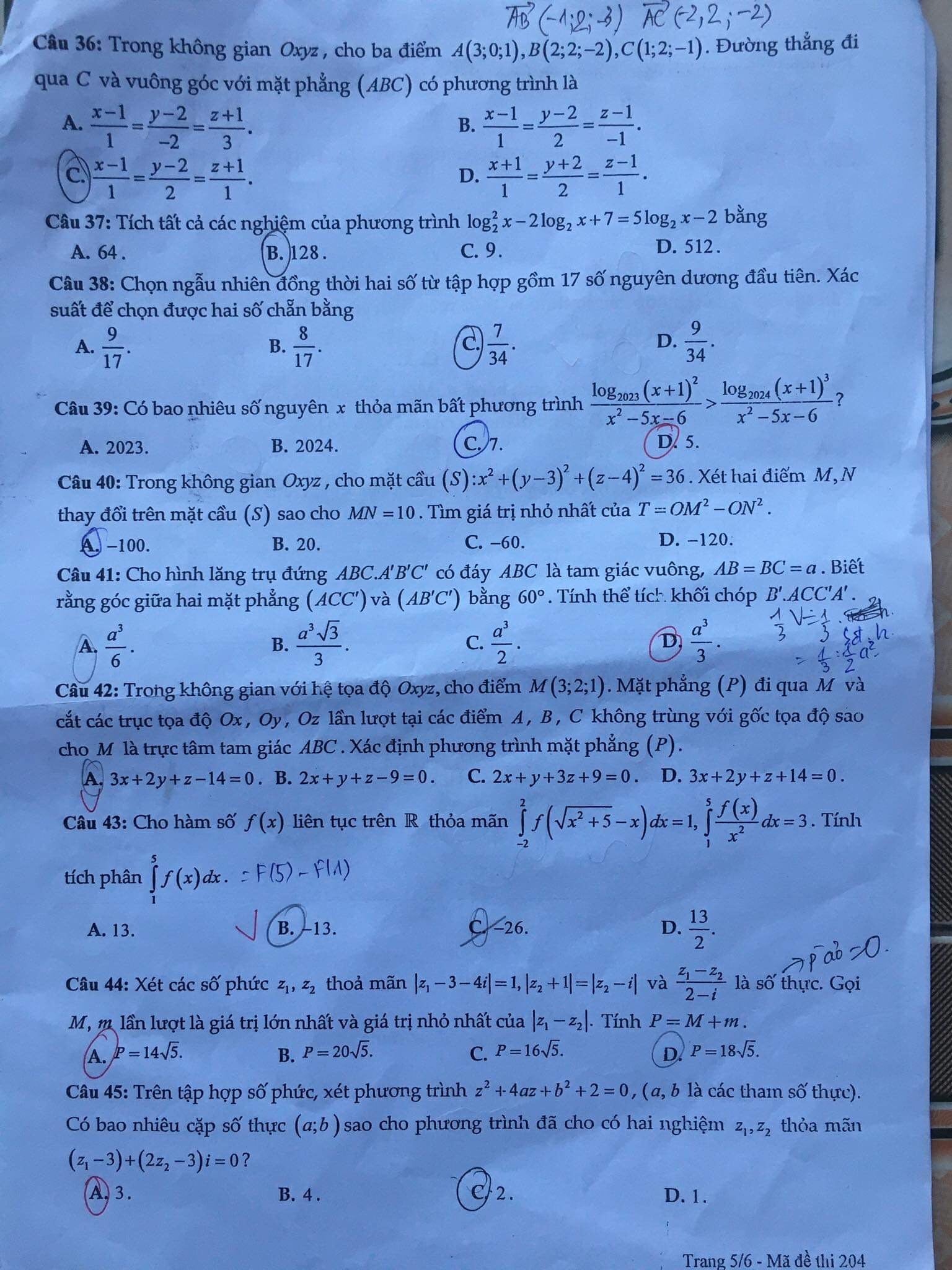  Đề thi thử THPT môn Toán Nam Định 2023 lần 2 - mã đề 204