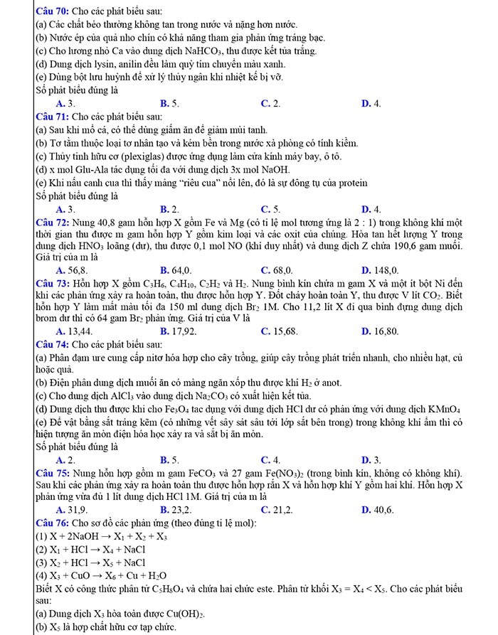  Đáp án chi tiết đề thi thử môn Hóa chuyên Vinh 