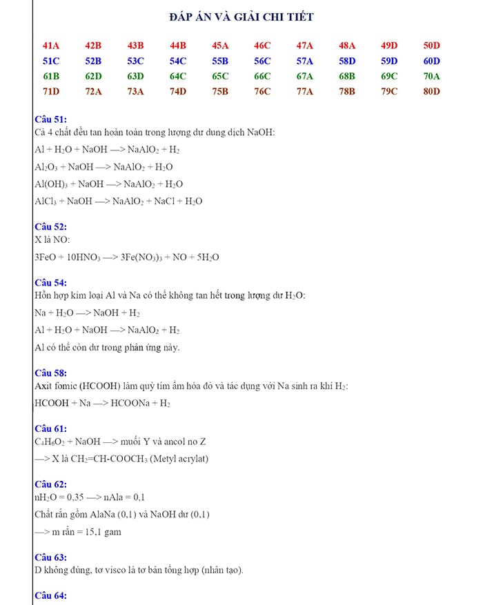  Đáp án chi tiết đề thi thử môn Hóa chuyên Vinh 