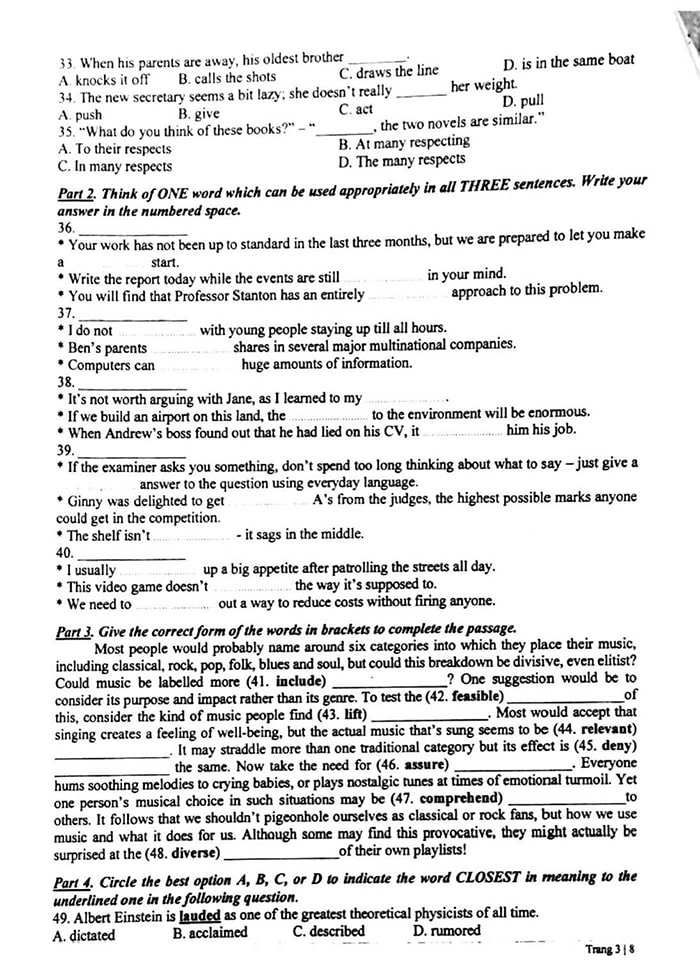 Đề thi vào 10 môn Anh chuyên Hà Nội 2023