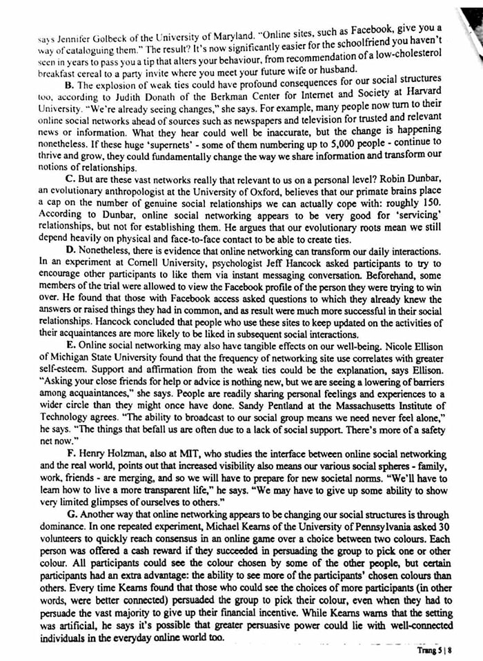 Đề thi vào 10 môn Anh chuyên Hà Nội 2023