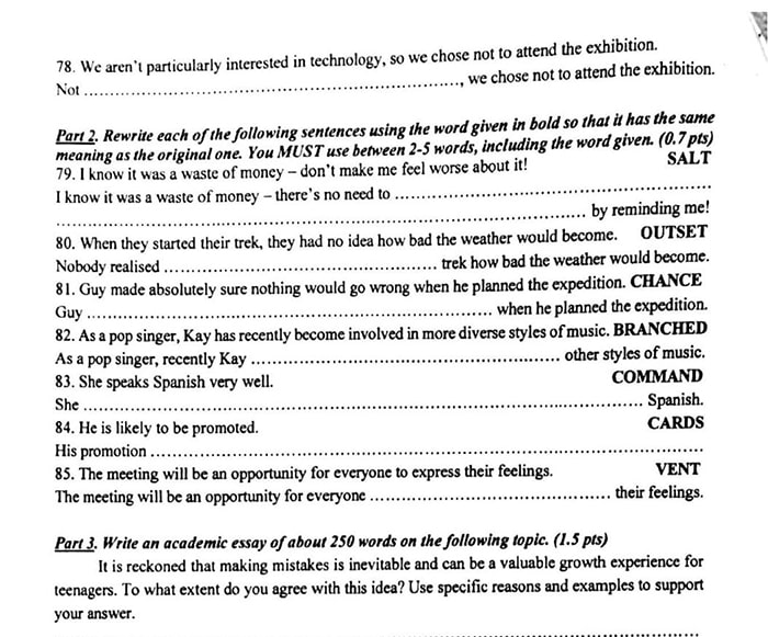 Đáp án đề thi vào 10 chuyên môn tiếng Anh Hà Nội 2023