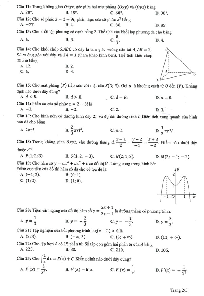 đề thi Toán THPT quốc gia 2023