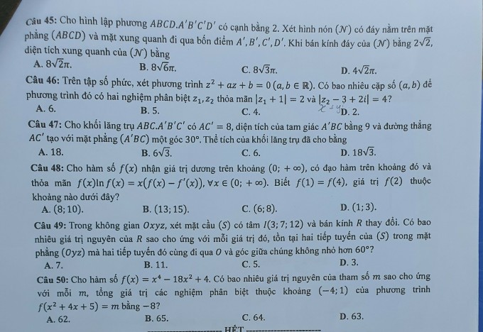 Đề Toán THPT quốc gia 2023 chính thức