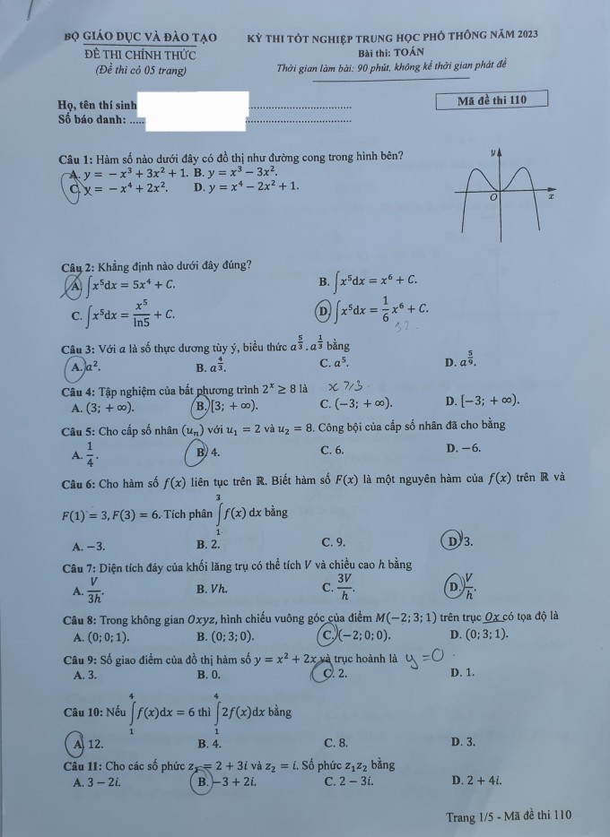 Đề Toán THPT quốc gia 2023 chính thức
