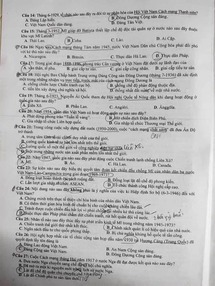 Đề thi tốt nghiệp môn Lịch sử 2023