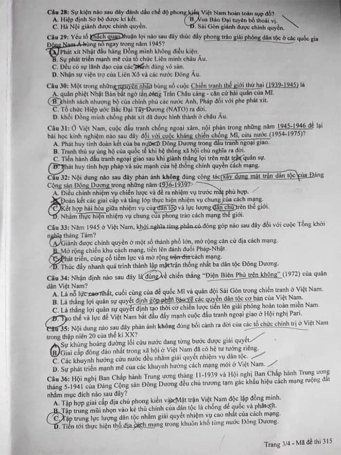 Đề thi tốt nghiệp môn Lịch sử 2023