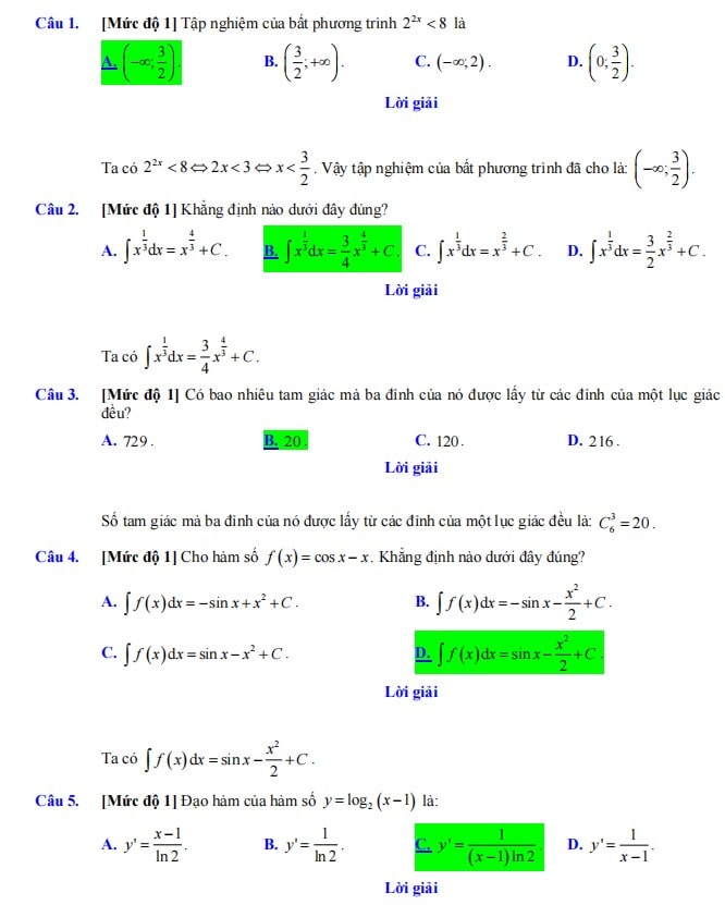 Đáp án giải chi tiết đề Toán THPT 2023