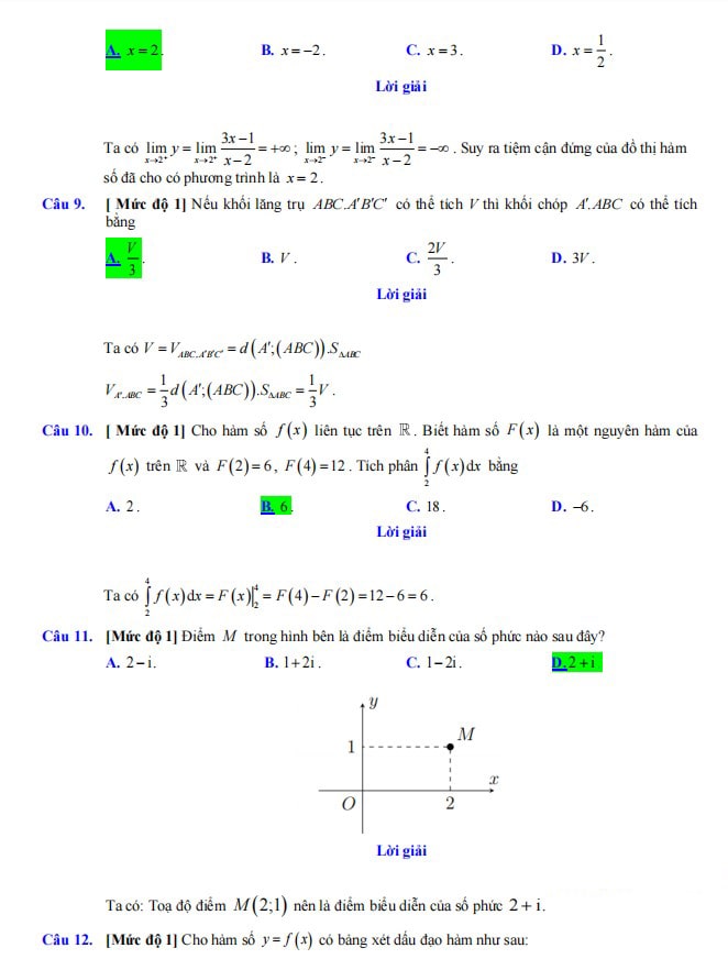 Đáp án giải chi tiết đề Toán THPT 2023