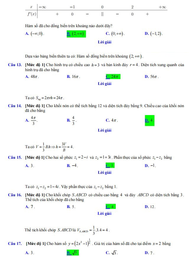Đáp án giải chi tiết đề Toán THPT 2023