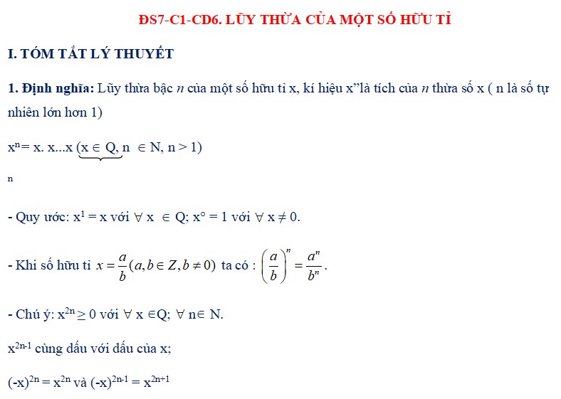 Chuyên đề số hữu tỉ lớp 7