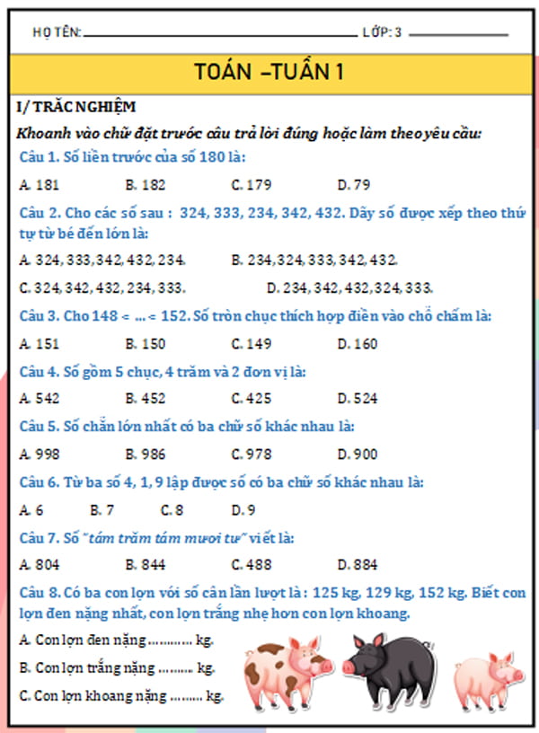 Phiếu bài tập cuối tuần Toán lớp 3 Kết nối tri thức 