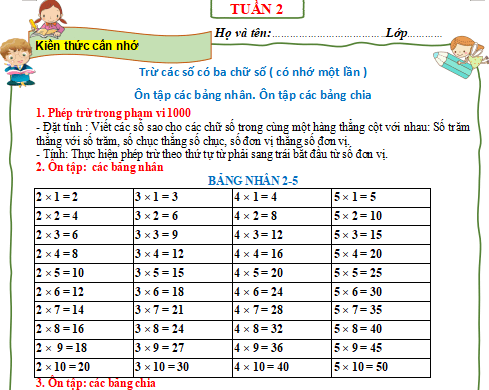 Phiếu bài tập cuối tuần Toán lớp 3 Tuần 2