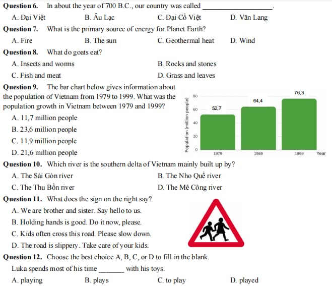 Đề thi vào lớp 6 Chuyên Trần Đại Nghĩa mã 647