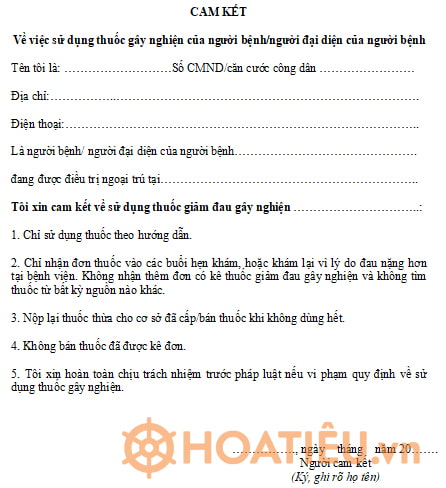 Mẫu cam kết về việc sử dụng thuốc gây nghiện của người bệnh