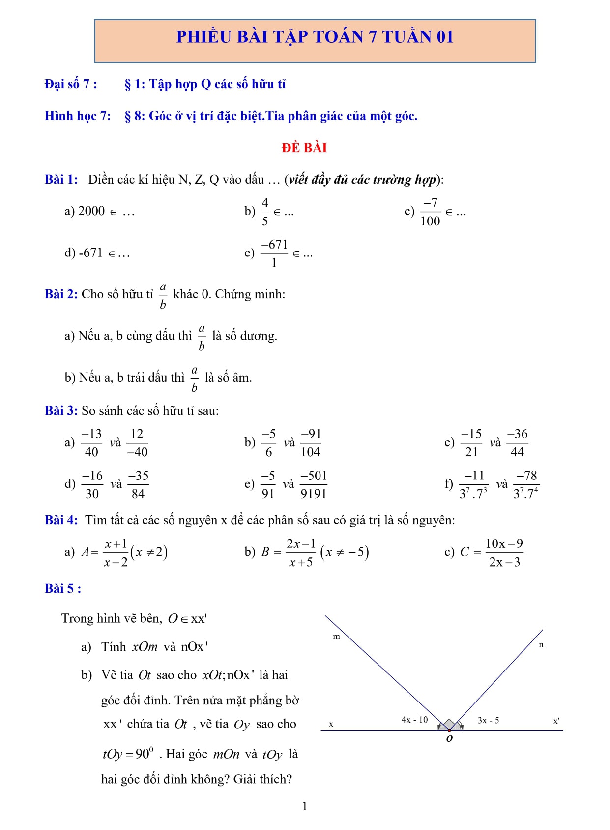 Trọn bộ phiếu bài tập cuối tuần Toán 7 Kết nối tri thức