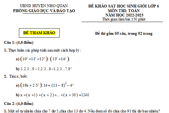 Tuyển tập đề thi học sinh giỏi môn Toán lớp 6