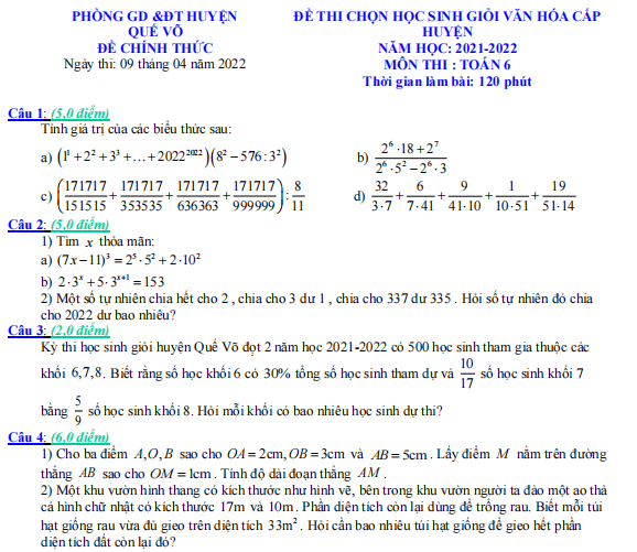 Tuyển tập đề thi học sinh giỏi môn Toán lớp 6