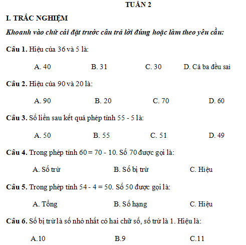 Phiếu bài tập cuối tuần Toán lớp 2 Chân trời sáng tạo