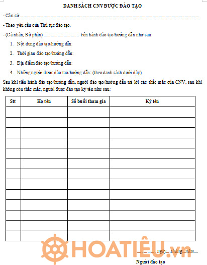 Mẫu biên bản đào tạo (nội bộ)