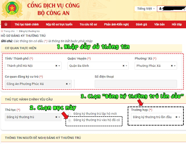 Thủ tục nhập hộ khẩu cho con online