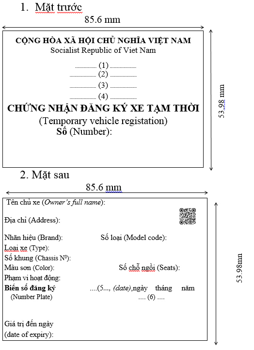Giấy đăng ký xe tạm thời