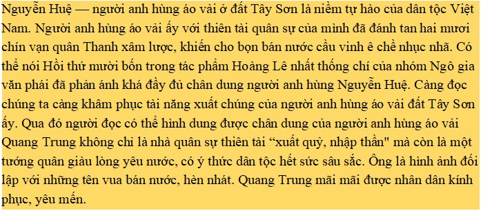 Đoạn văn cảm nhận về một chi tiết trong văn bản Quang Trung đại phá quân Thanh