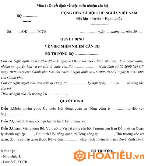Mẫu quyết định miễn nhiệm