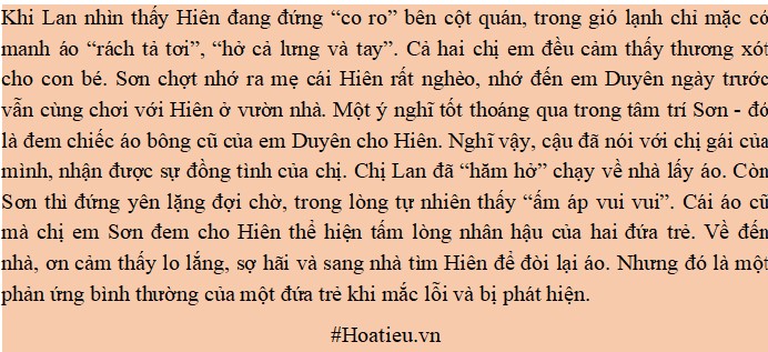 Diễn biến tâm trạng của Sơn trước và sau khi cho chiếc áo