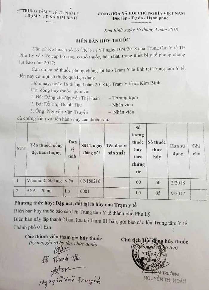 Mẫu biên bản hủy thuốc hết hạn