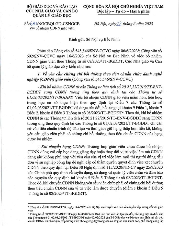 Công văn 680/NGCBQLGD-CSNGCB 2023