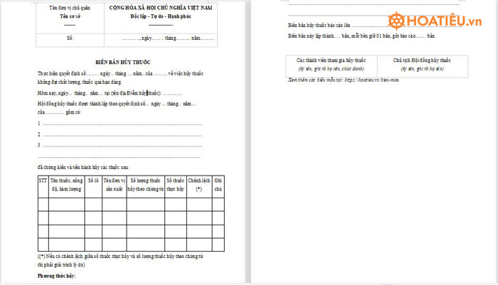 Mẫu biên bản hủy thuốc