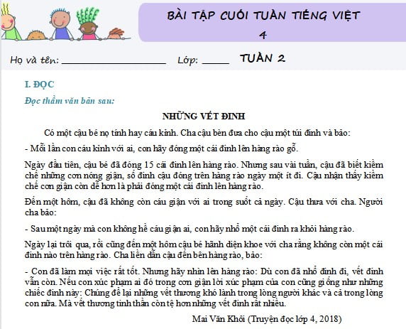 Bài tập cuối tuần môn Tiếng Việt lớp 4 Kết nối