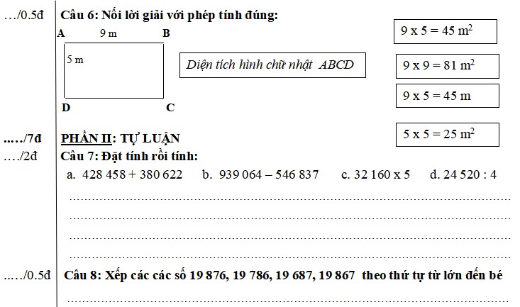 Đề thi Toán lớp 4 Học kì 1 Kết nối tri thức