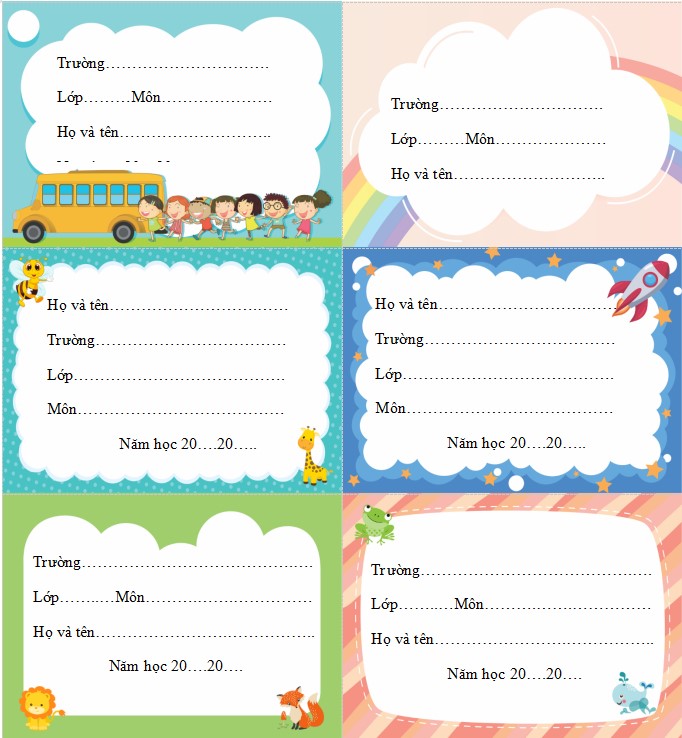 Mẫu nhãn vở tiểu học đẹp