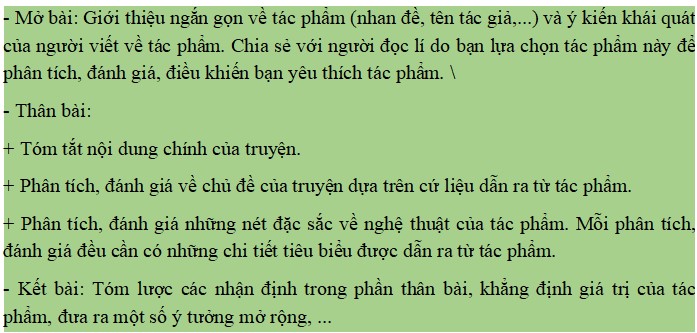 Dàn ý viết văn bản nghị luận phân tích, đánh giá một tác phẩm truyện