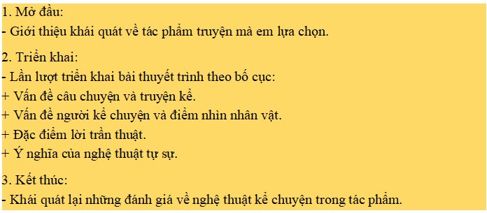 Dàn ý thuyết trình về nghệ thuật kể chuyện trong một tác phẩm truyện