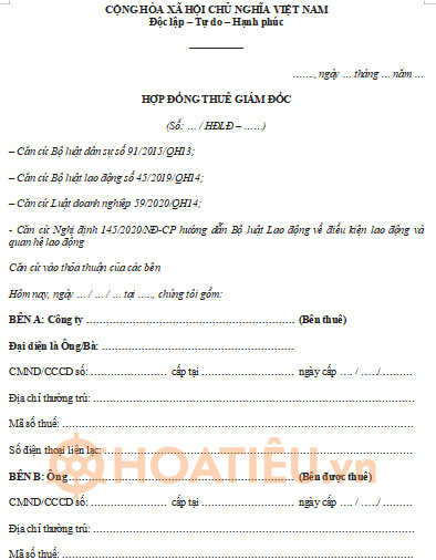 Mẫu hợp đồng thuê giám đốc