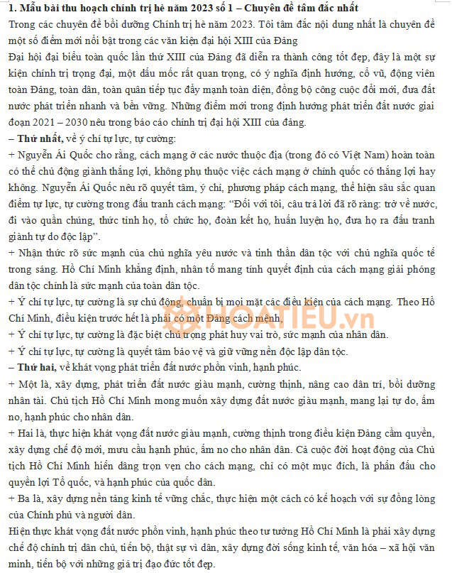  Bài thu hoạch chính trị hè 2023 