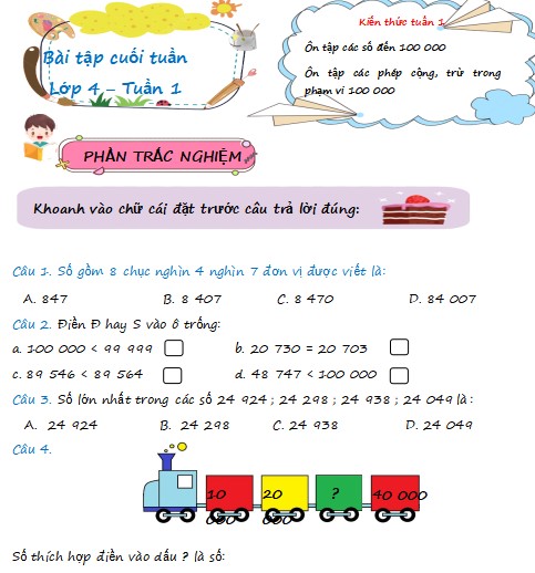 Bài tập cuối tuần Toán lớp 4 Chân trời sáng tạo