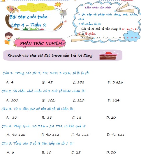 Bài tập cuối tuần Toán lớp 4 Chân trời sáng tạo