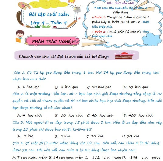 Bài tập cuối tuần Toán lớp 4 Chân trời sáng tạo