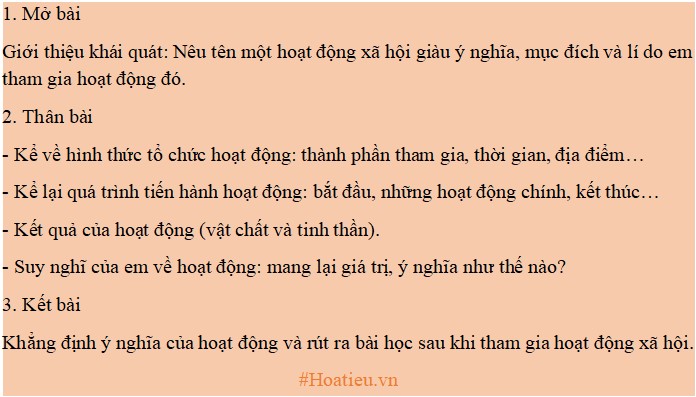 Dàn ý kể lại một hoạt động xã hội giàu ý nghĩa mà em đã tham gia