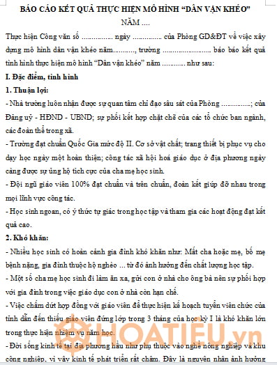 Mẫu báo cáo về công tác “Dân vận khéo”