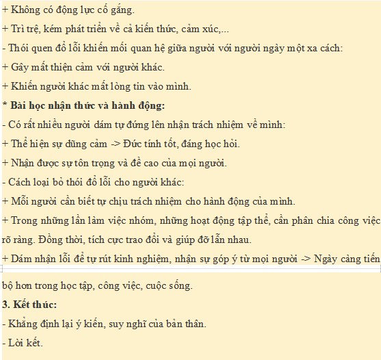 Dàn ý suy nghĩ về ý kiến: Hay đổ lỗi cho người khác - một thói hư tật xấu cần tránh