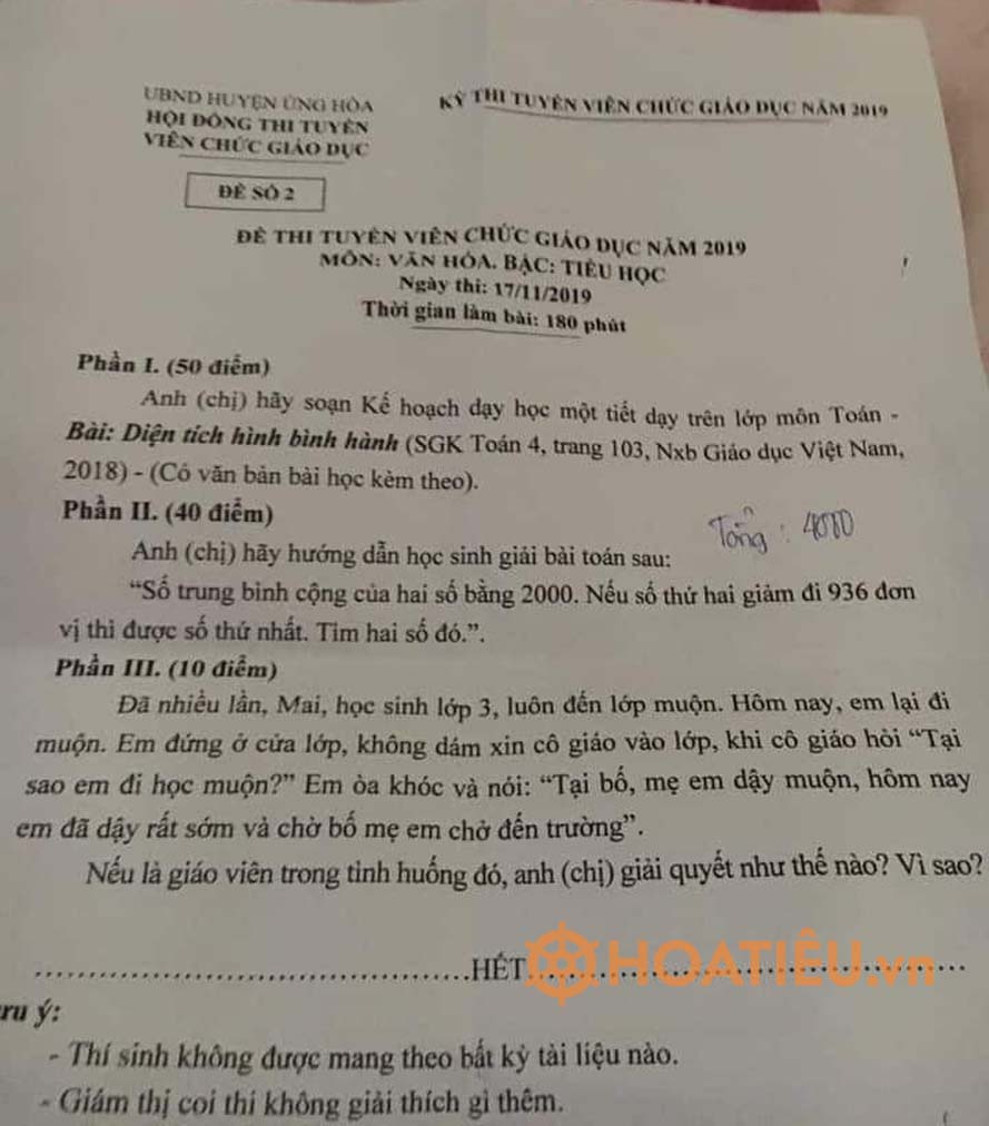 Đề thi viên chức môn chuyên ngành giáo dục tiểu học 