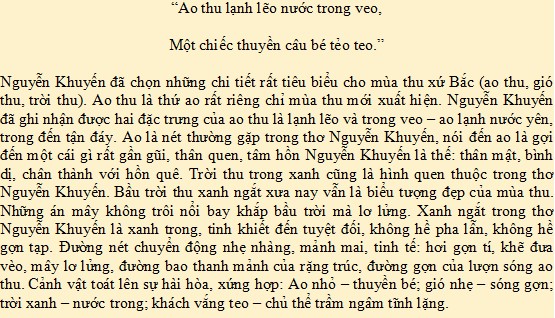 Viết đoạn văn (khoảng 7 – 9 câu) phân tích hai câu thơ khiến em có ấn tượng nhất trong bài thơ Thu điếu