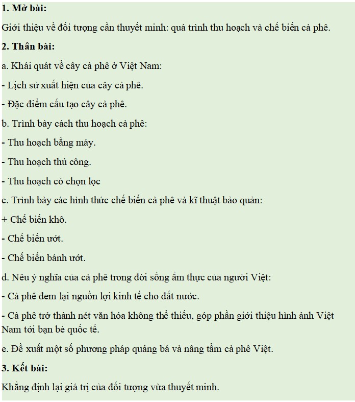 Dàn ý thuyết minh về quy trình trình thu hoạch và chế biến cà phê